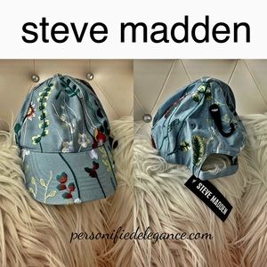 Steve Madden Light Blue Floral Embroidered Adjustable Fashion Cap O/S
